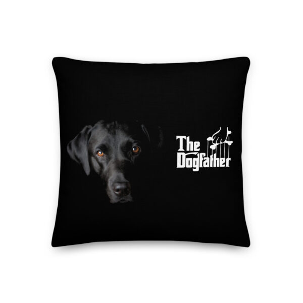 The Dogfather - Black / white logo - Black Labrador Premium Cushion / Pillow - Image 8