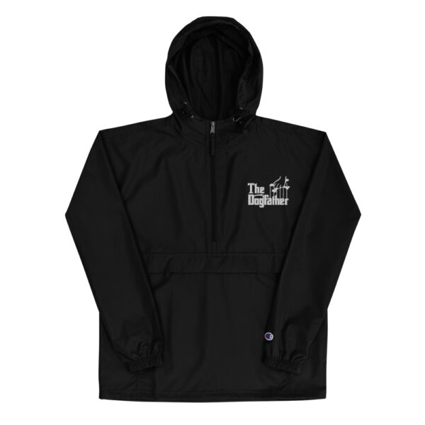 The Dogfather Jacket - Black / White logo - Embroidered Champion Packable Unisex Weatherproofjacket