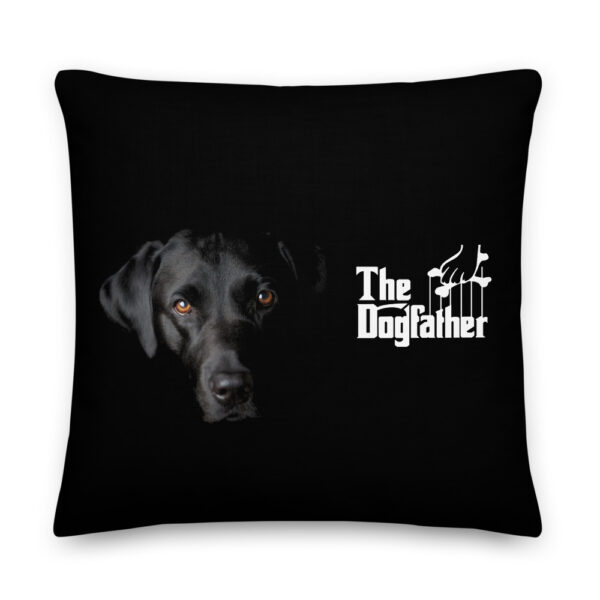 The Dogfather - Black / white logo - Black Labrador Premium Cushion / Pillow