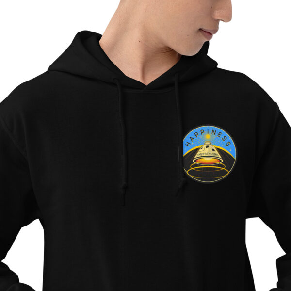 Happiness - Embroidered Black Unisex Hoodie - Freestylers - Image 3