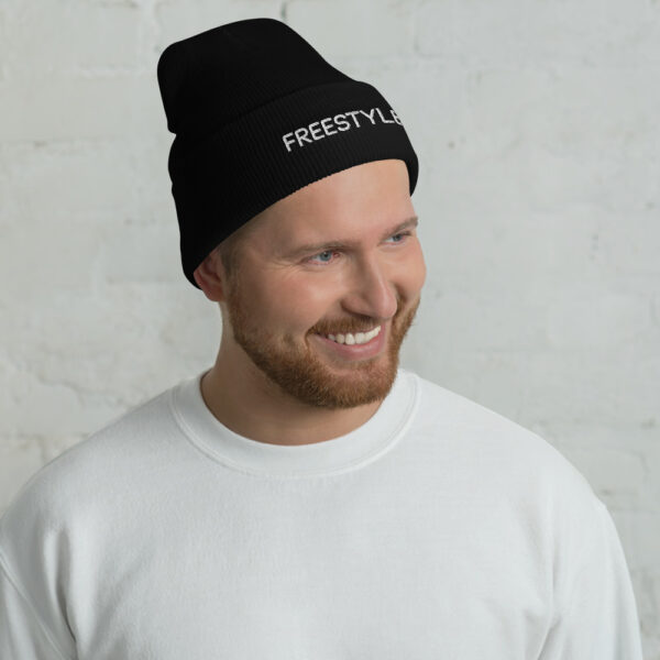 Freestylers - Black Cuffed Beanie - White logo - Image 3