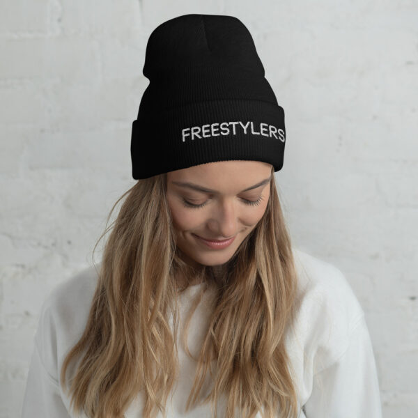 Freestylers - Black Cuffed Beanie - White logo - Image 2