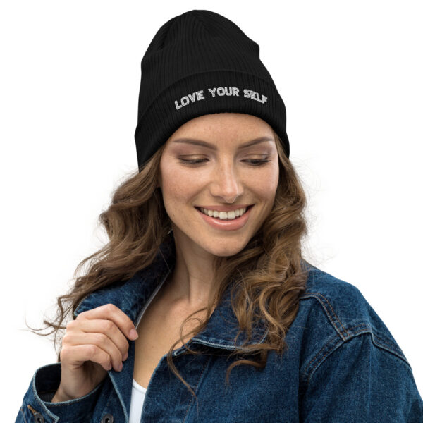 Dark/White logo - Organic ribbed beanie - Love Your Self - Image 2