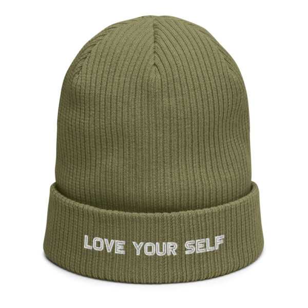 Dark/White logo - Organic ribbed beanie - Love Your Self - Image 4