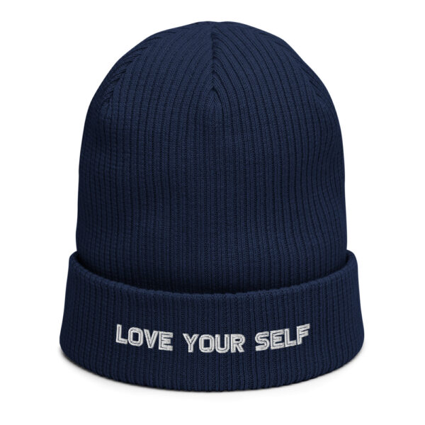 Dark/White logo - Organic ribbed beanie - Love Your Self - Image 3