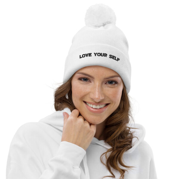 White/Black Logo - Pom pom beanie - Love Your Self