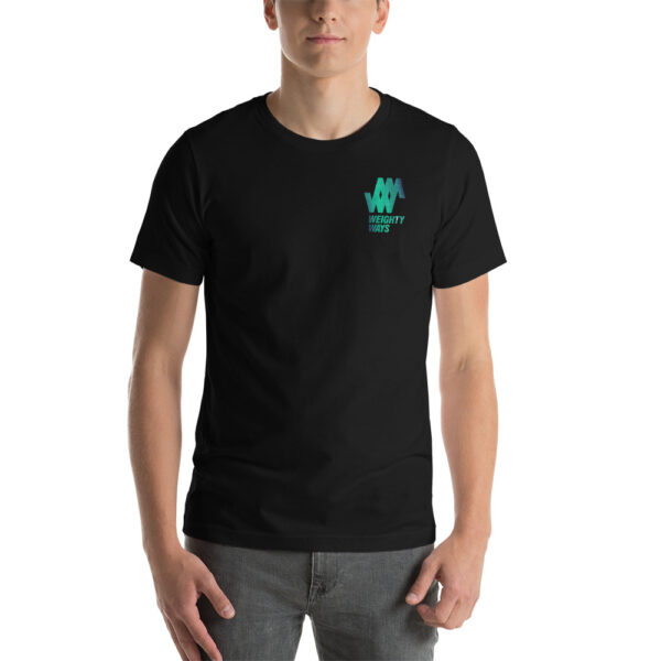 Blue / Green logo with text – Short-Sleeve Unisex T-Shirt – Weighty Ways - Image 2